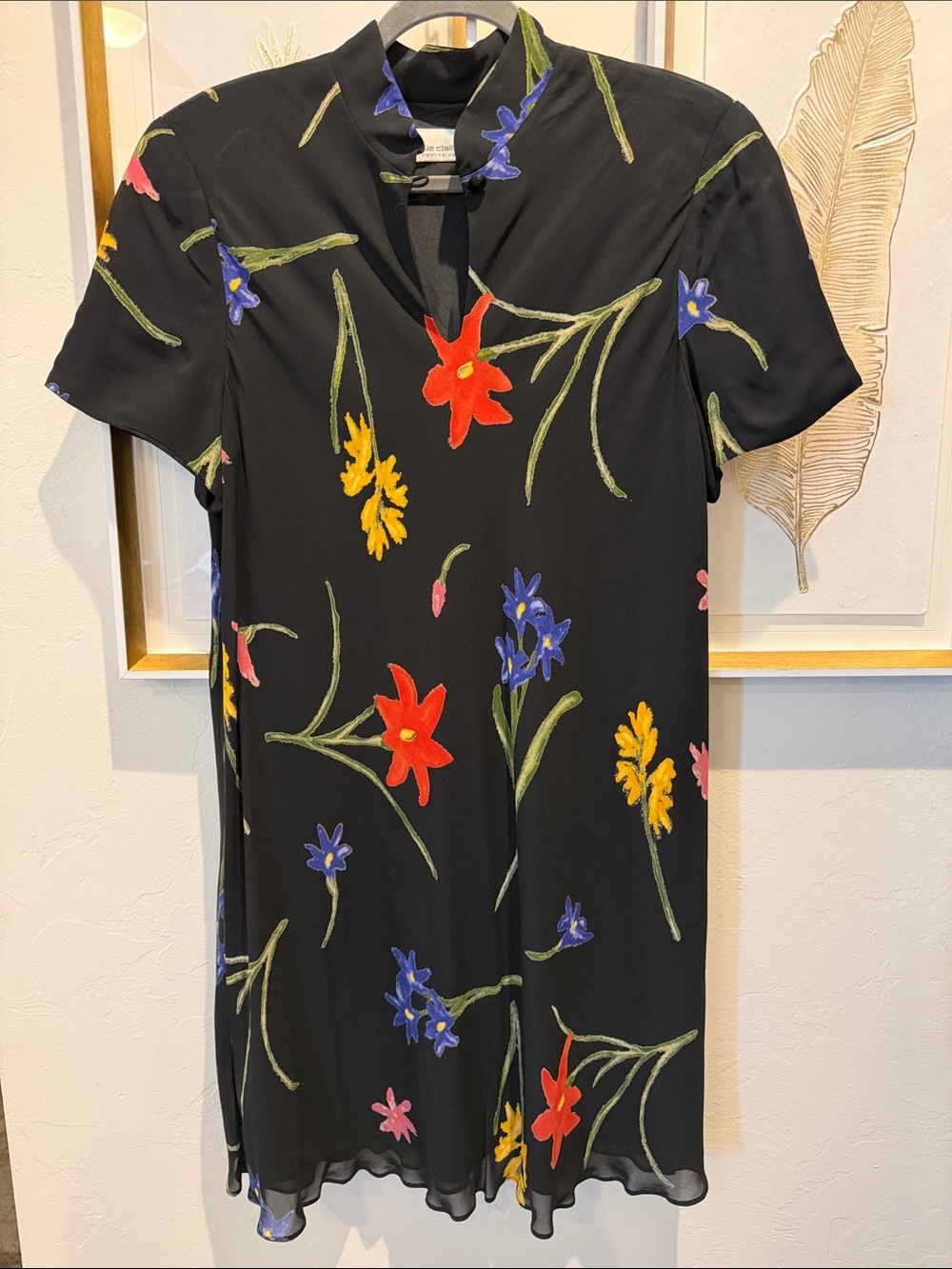 Liz Claiborne Black Mini Dress with Red, Yellow, Blue & Pink Floral Print